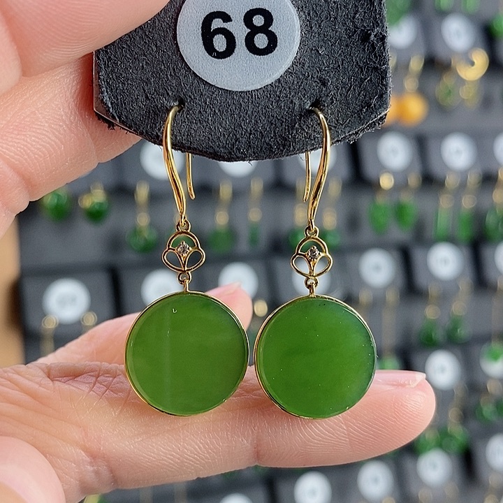 和田玉耳饰18K金镶嵌