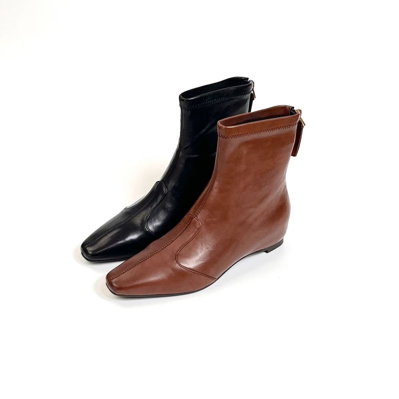 【女匠精选】2025短靴粗跟冬季方头短靴法式方头瘦瘦靴单WC   3492