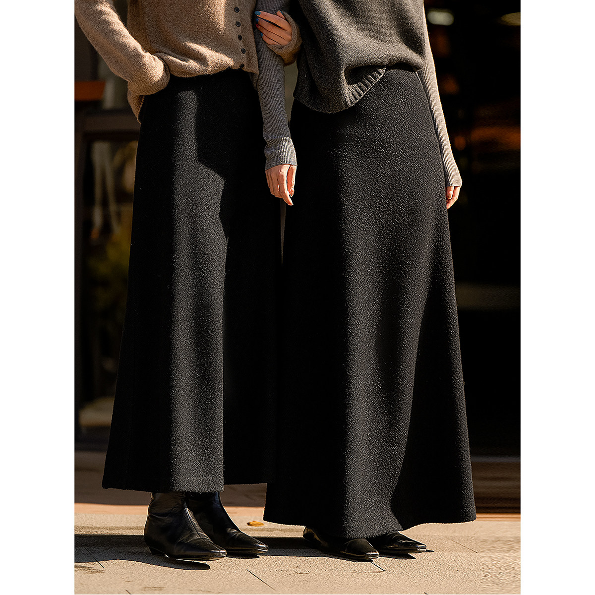 『超模腿半裙』 双版 羊毛时髦腿精肌理感慵懒A字半身裙QZH868990VG