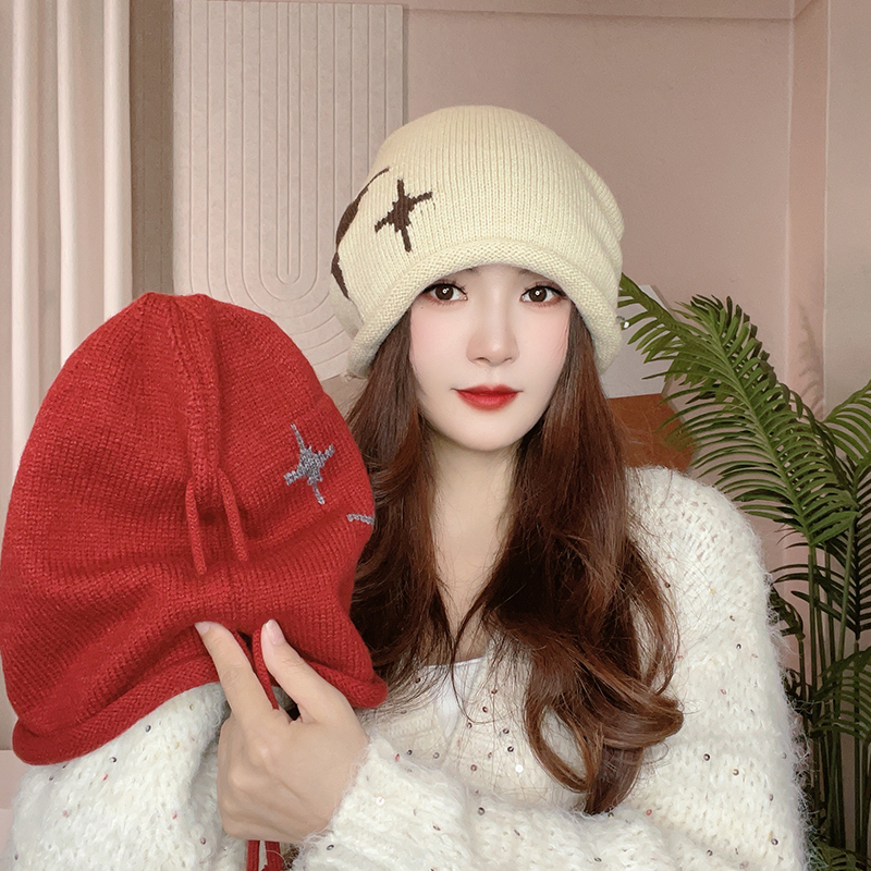2025新款秋冬女卷边帽子韩系针织毛线帽保暖护耳显脸小百搭套头帽