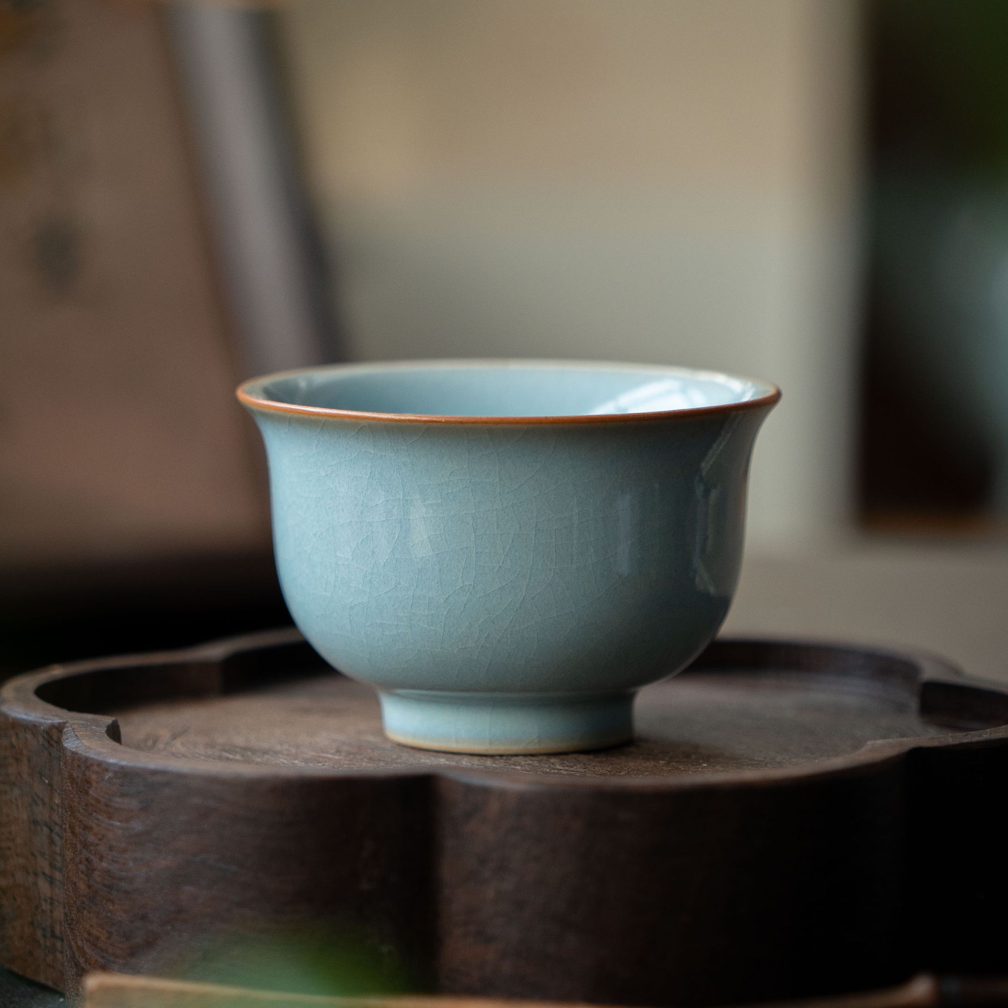 新品 汝窑天青釉铜口高足杯开片可养小压手杯