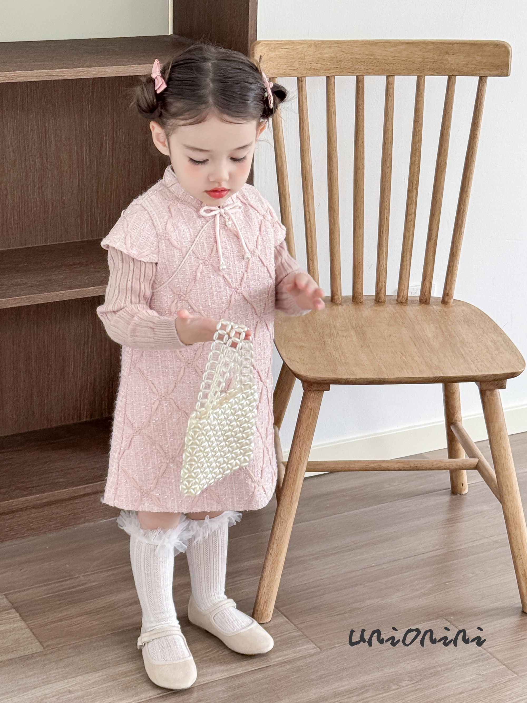 【甜心】秋冬新款粉色打底配背心裙女童