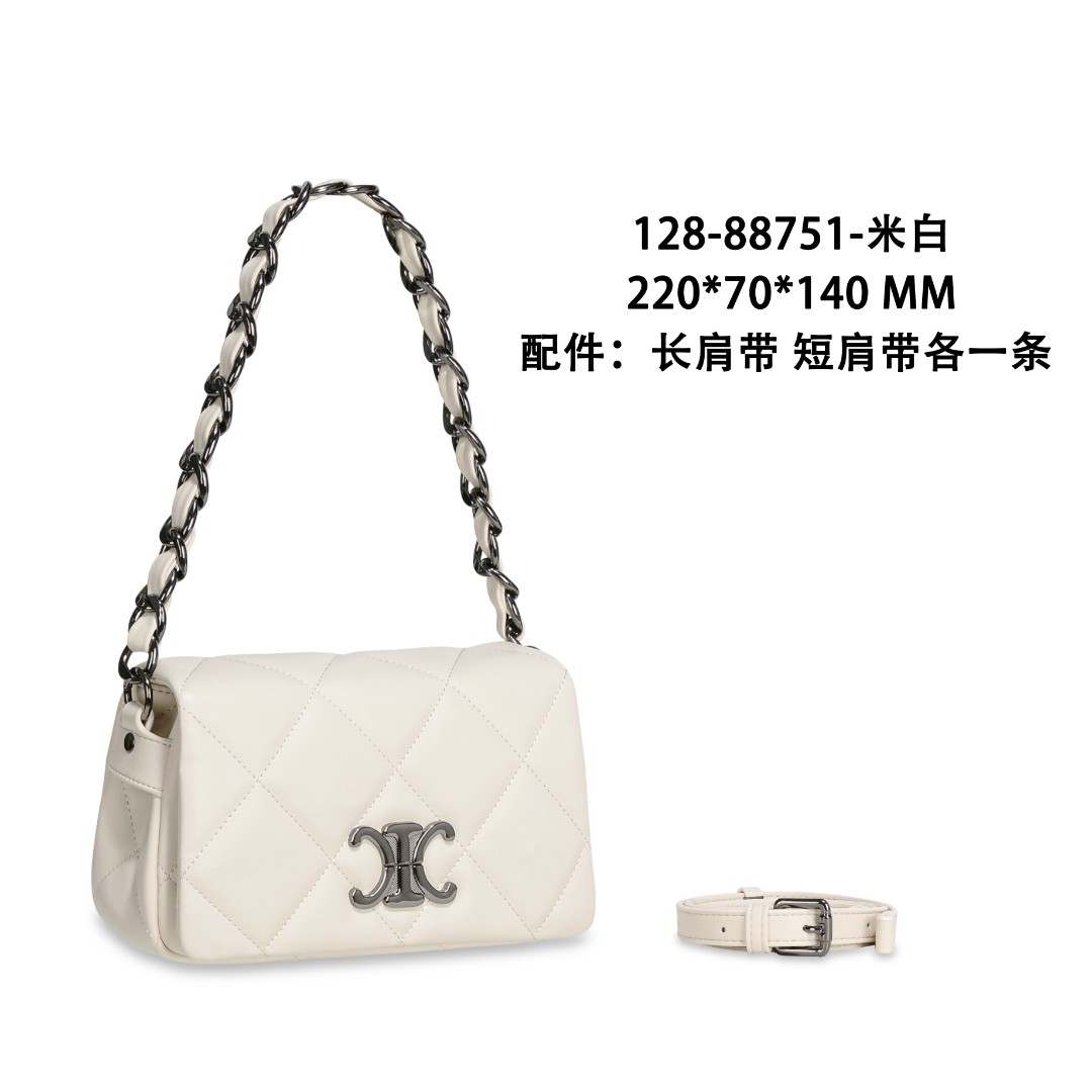 【初阳甄选】GQ-88751-米白时尚潮流双根磁扣纯色斜挎包女士女包