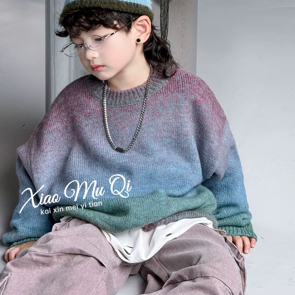 韩系毛衣男童2025冬季加厚韩版儿童时尚款针织衫中大童渐变爆款潮