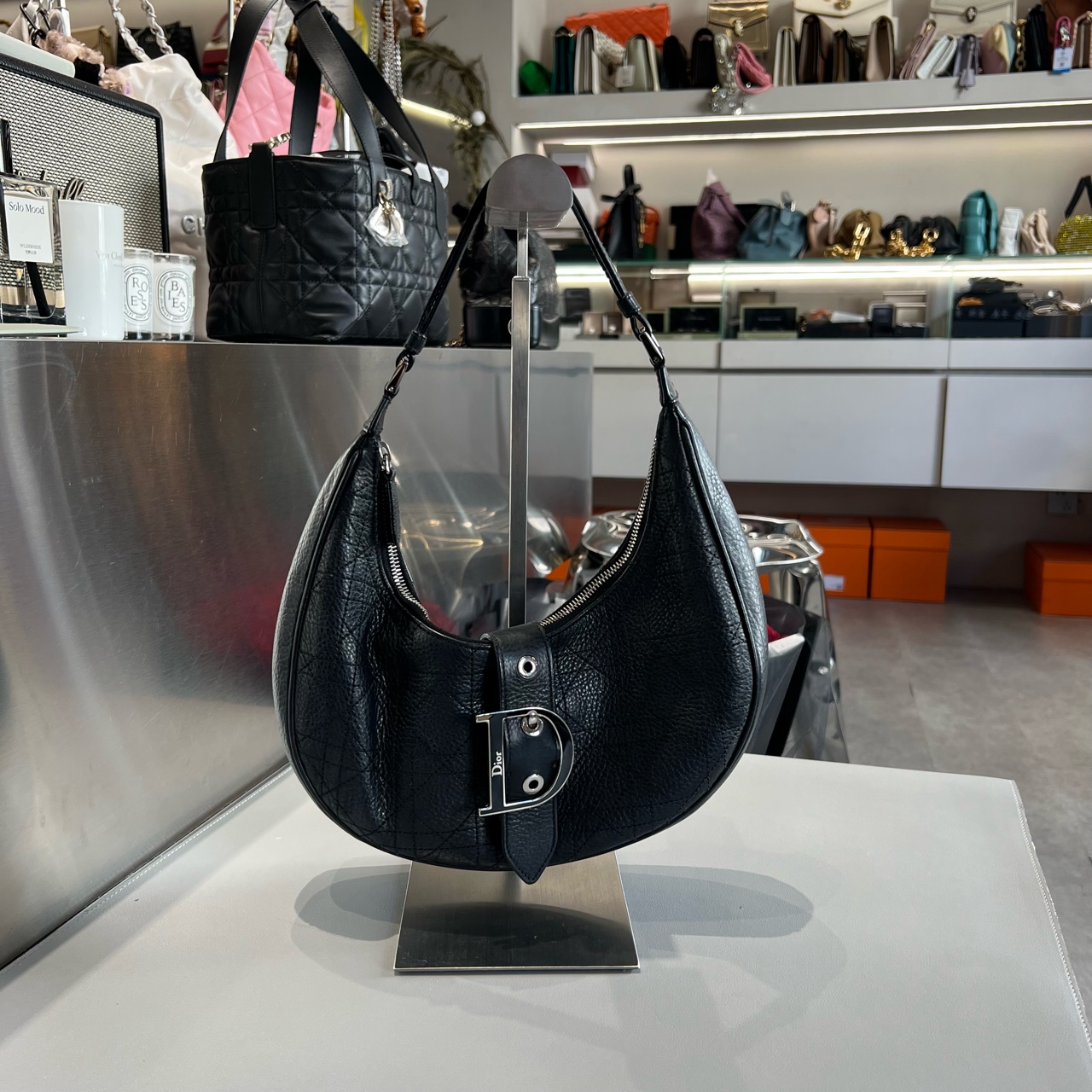 95新 DIOR/迪奥 Punk半月包 黑银珐琅扣单肩腋下包黑色女士时尚