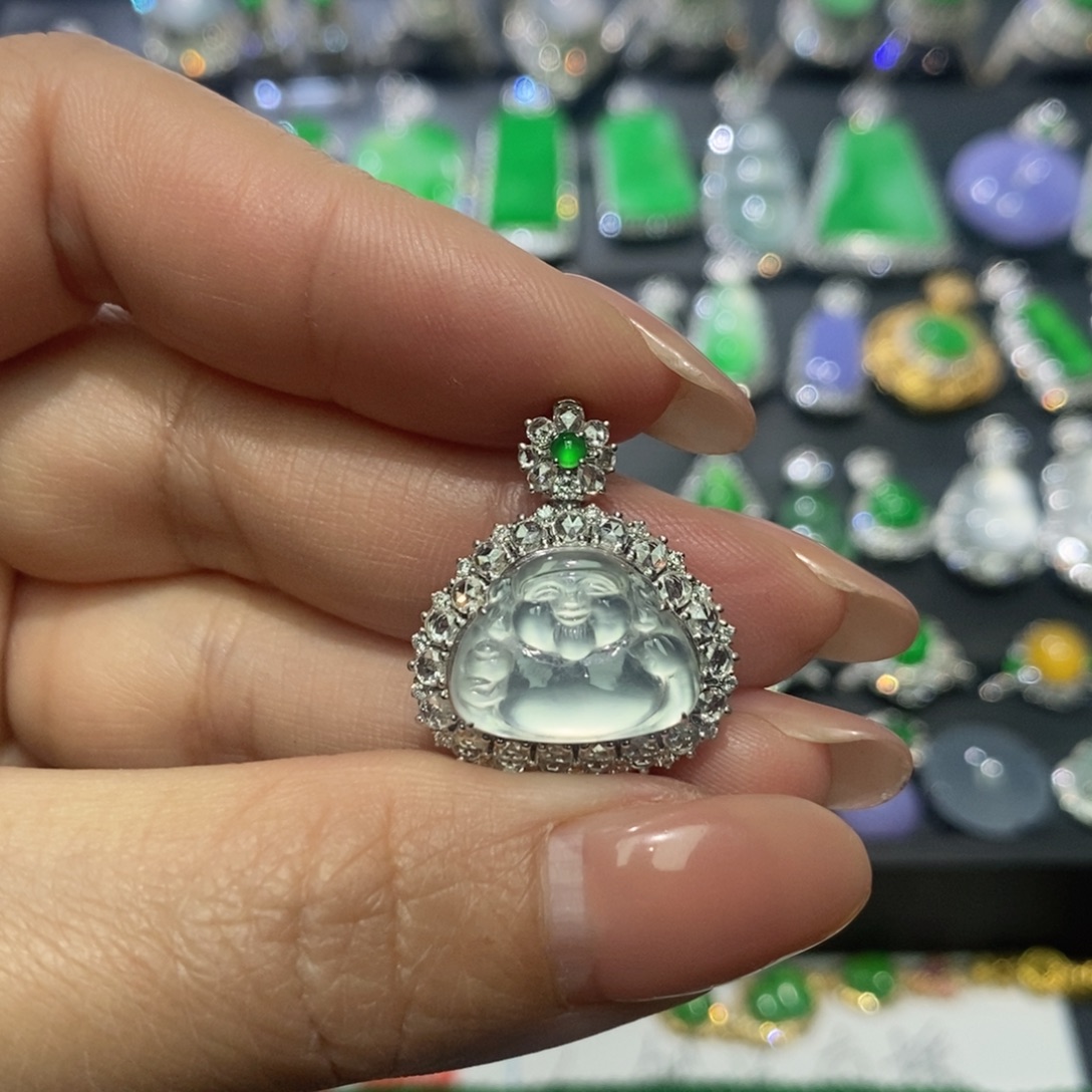 翡翠18K金镶嵌吊坠(不含链)