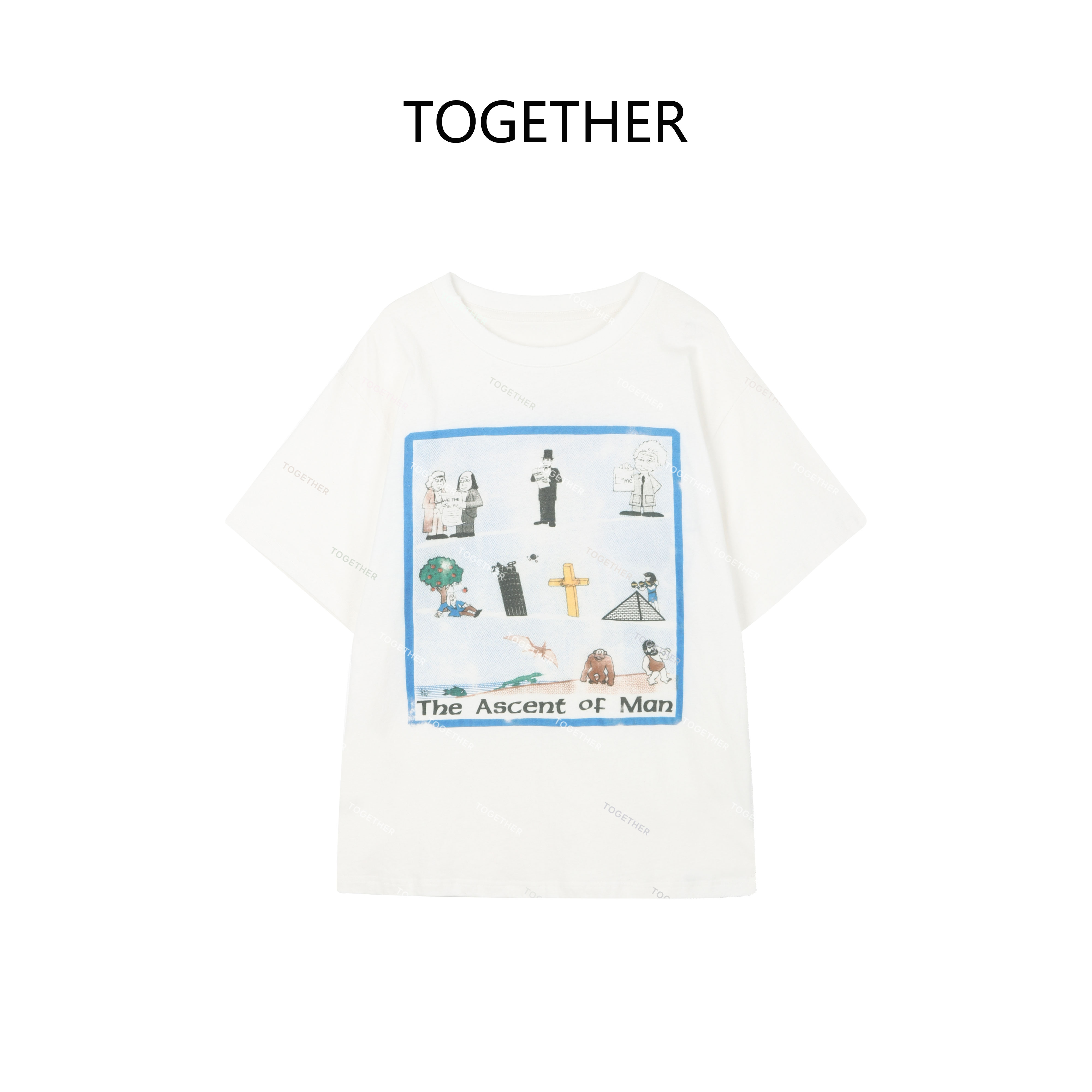  【TOGETHER】· 茶白 · 夏季圆领字母印花休闲百搭短袖T恤上衣W9350