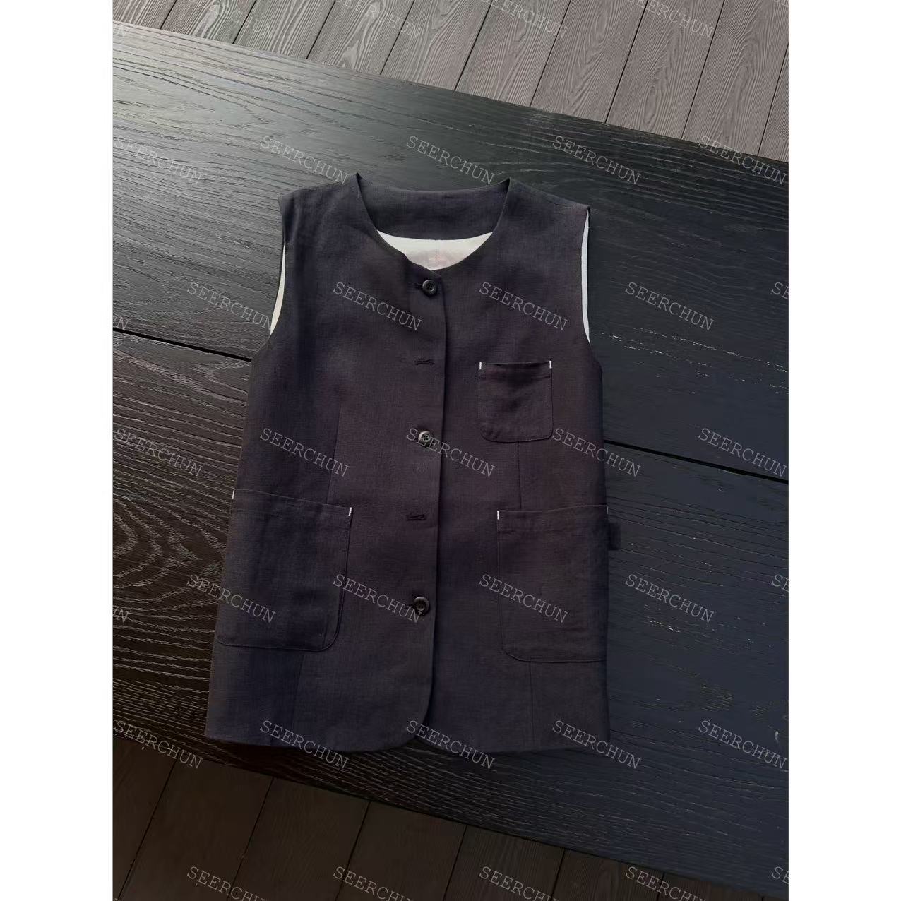 【纯纯女装】SEER CHUN高品质极简口袋麻料马甲 51631