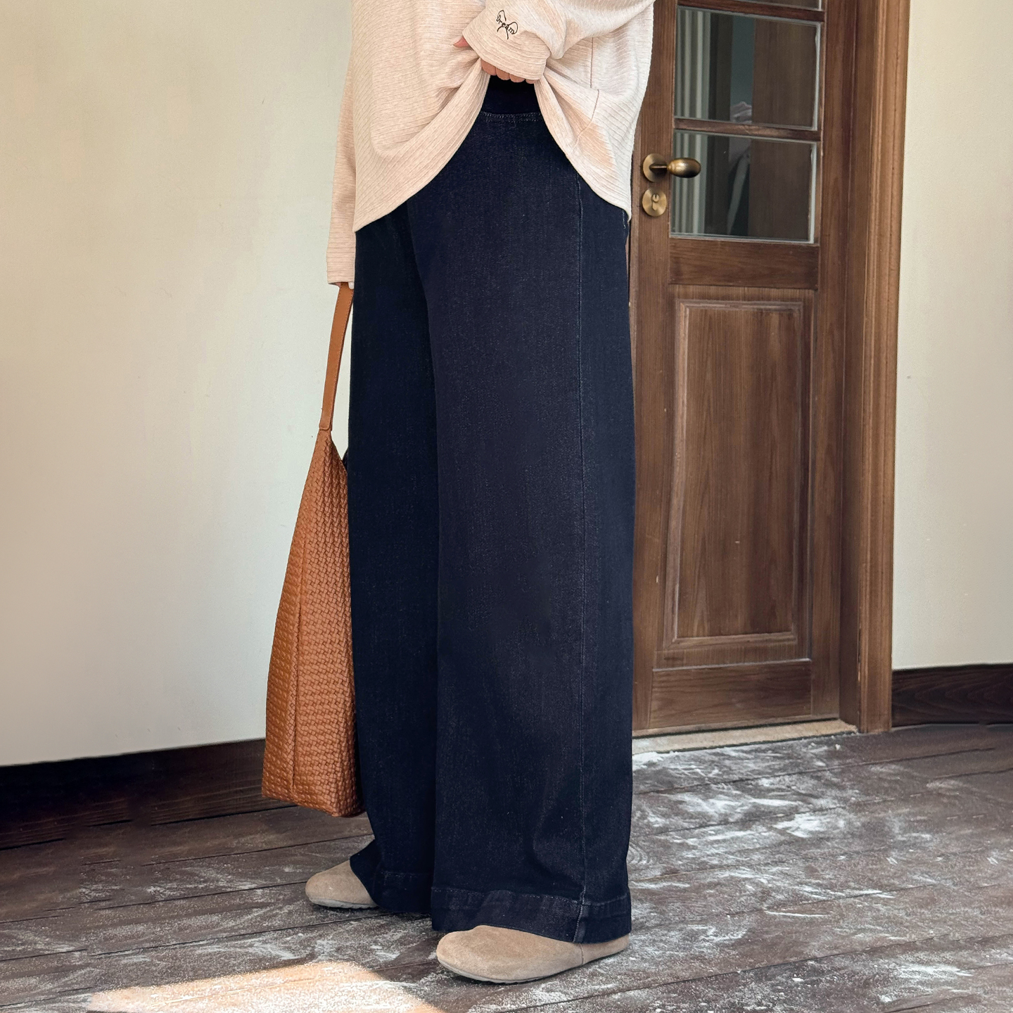 TS6002大码女装【超模牛仔裤】胖mm复古休闲高腰修腿遮胯宽松阔腿裤