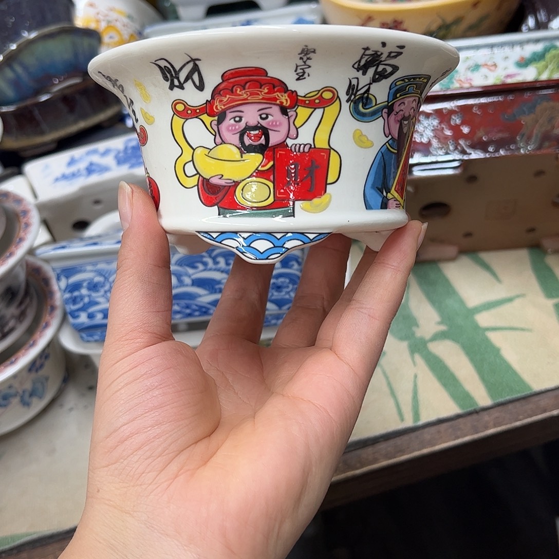 紫砂花盆025号瑕疵13/6.5cm仿手绘财神盆