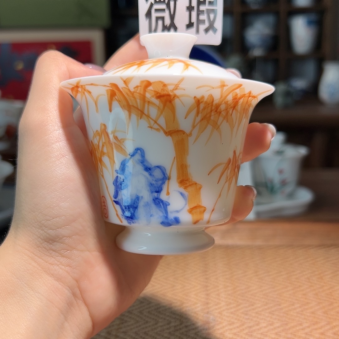 【闪购商品】微瑕 手绘 盖碗 