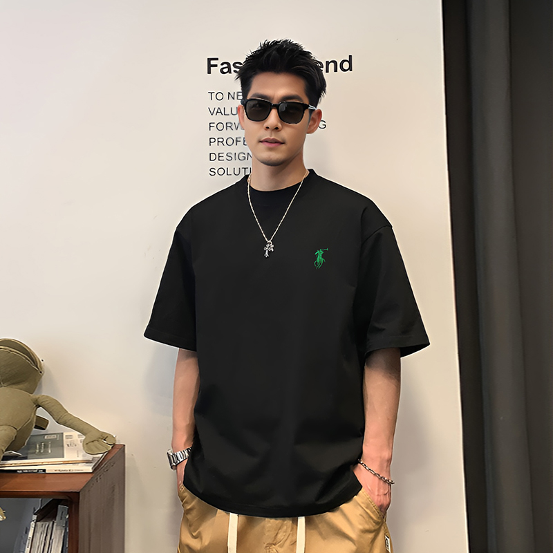 纺布者潮牌大码男装T2134夏季小马刺绣t恤胖男生加大休闲短袖体恤