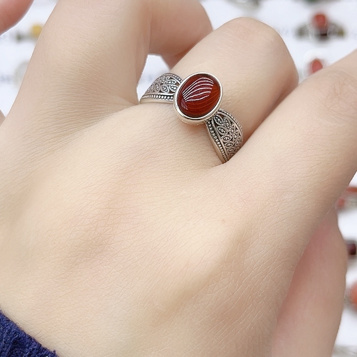 血珀戒指银S925镶嵌天然