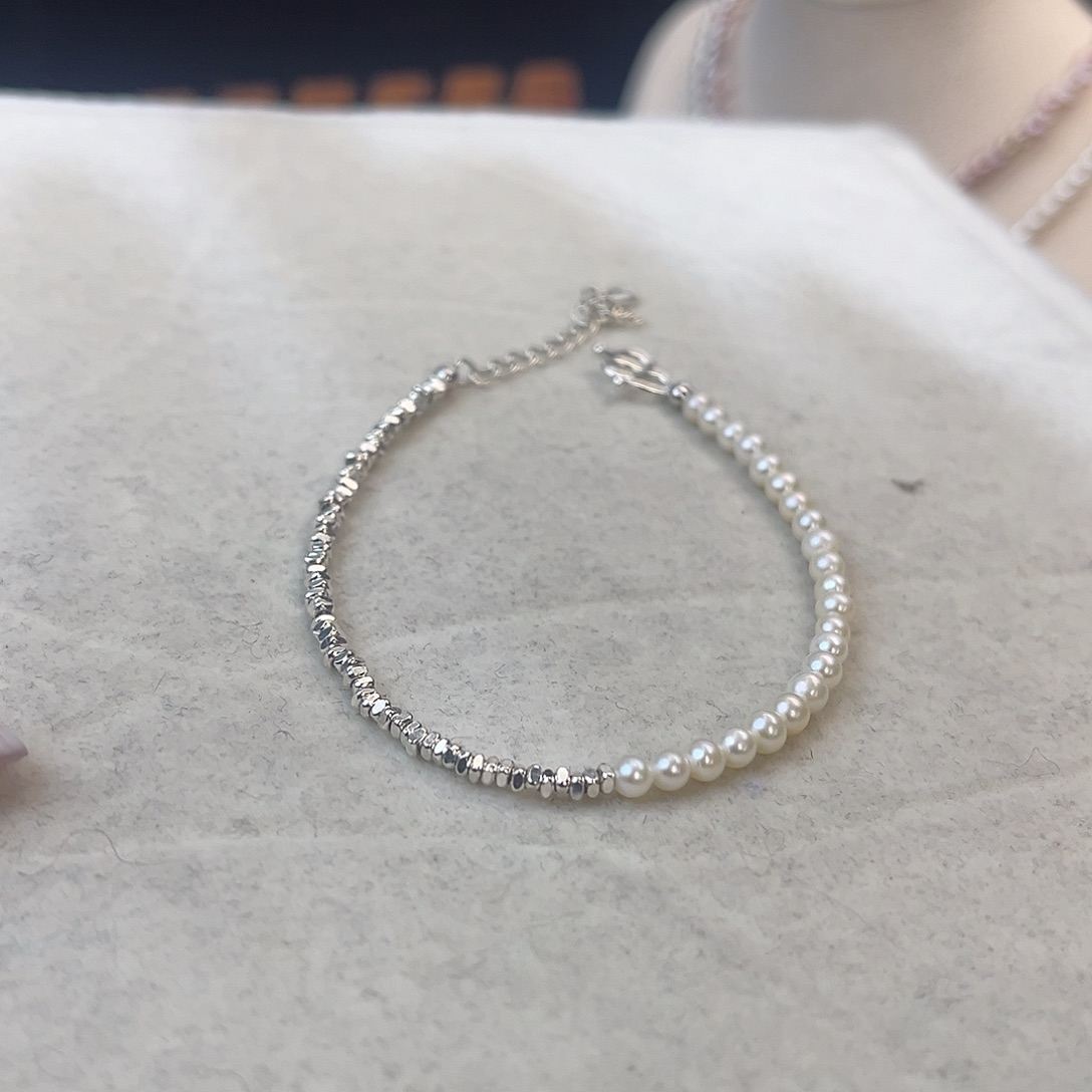 手绳银S925镶嵌淡水珍珠