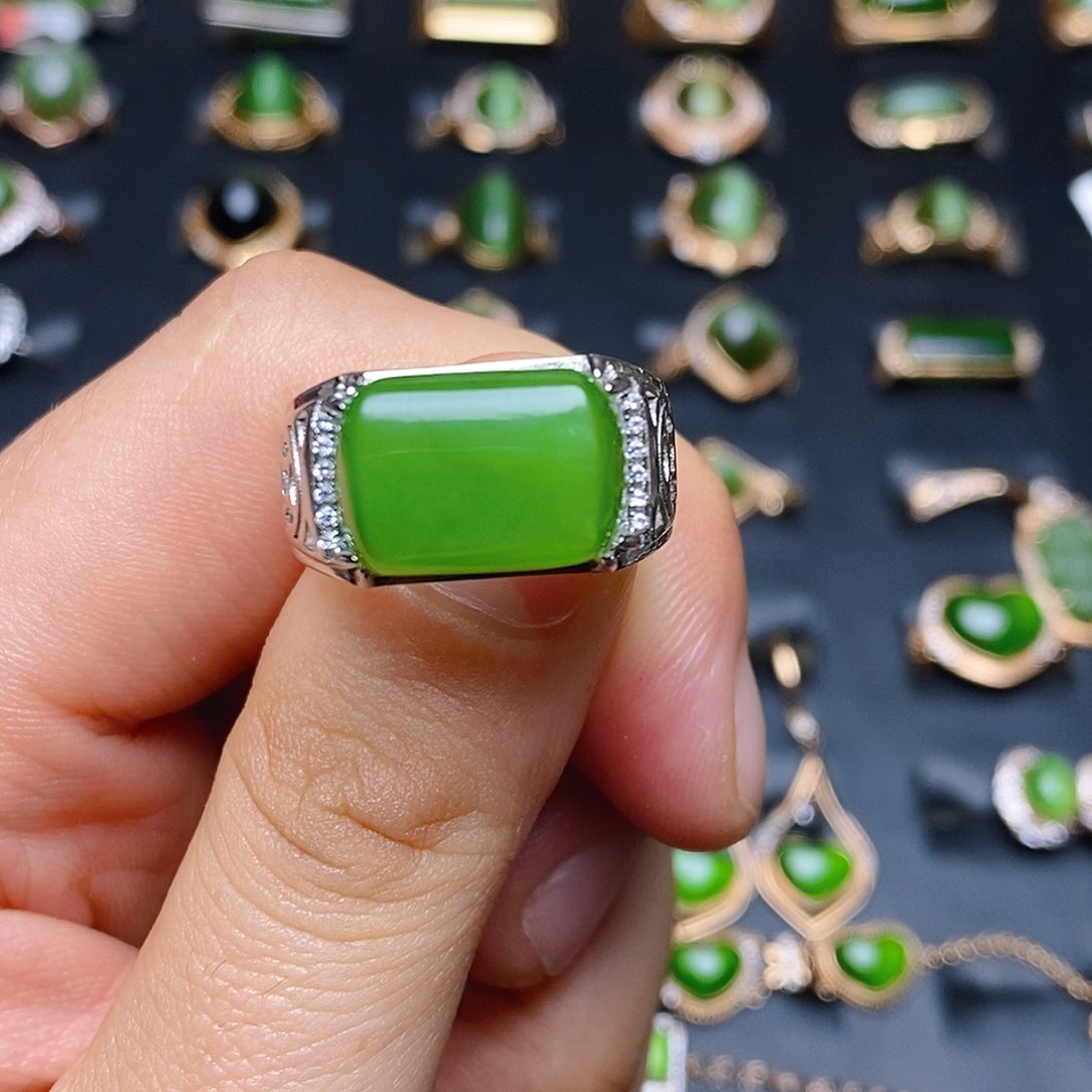 和田玉（碧玉）戒指银S925镶嵌