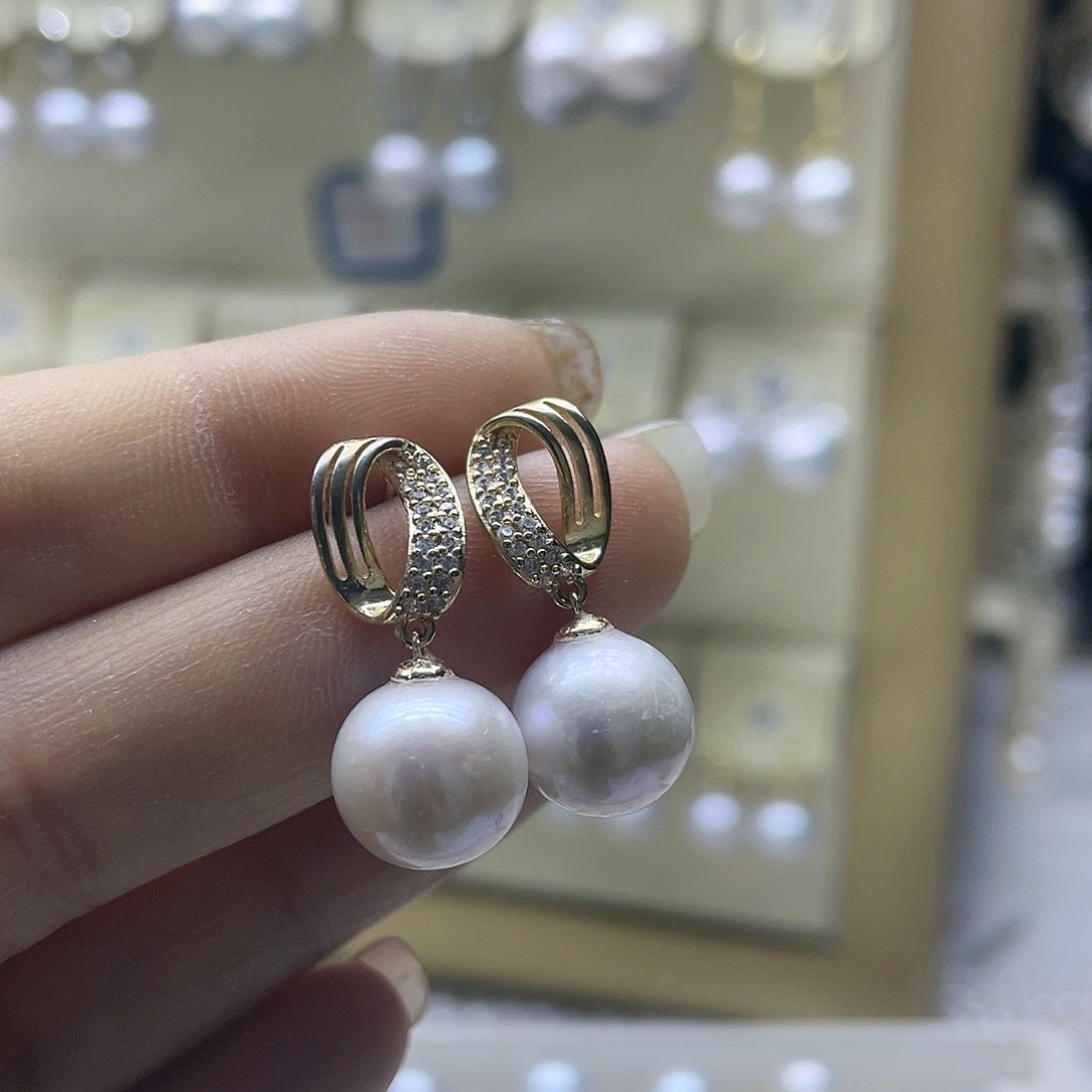 淡水珍珠耳饰银S925镶嵌