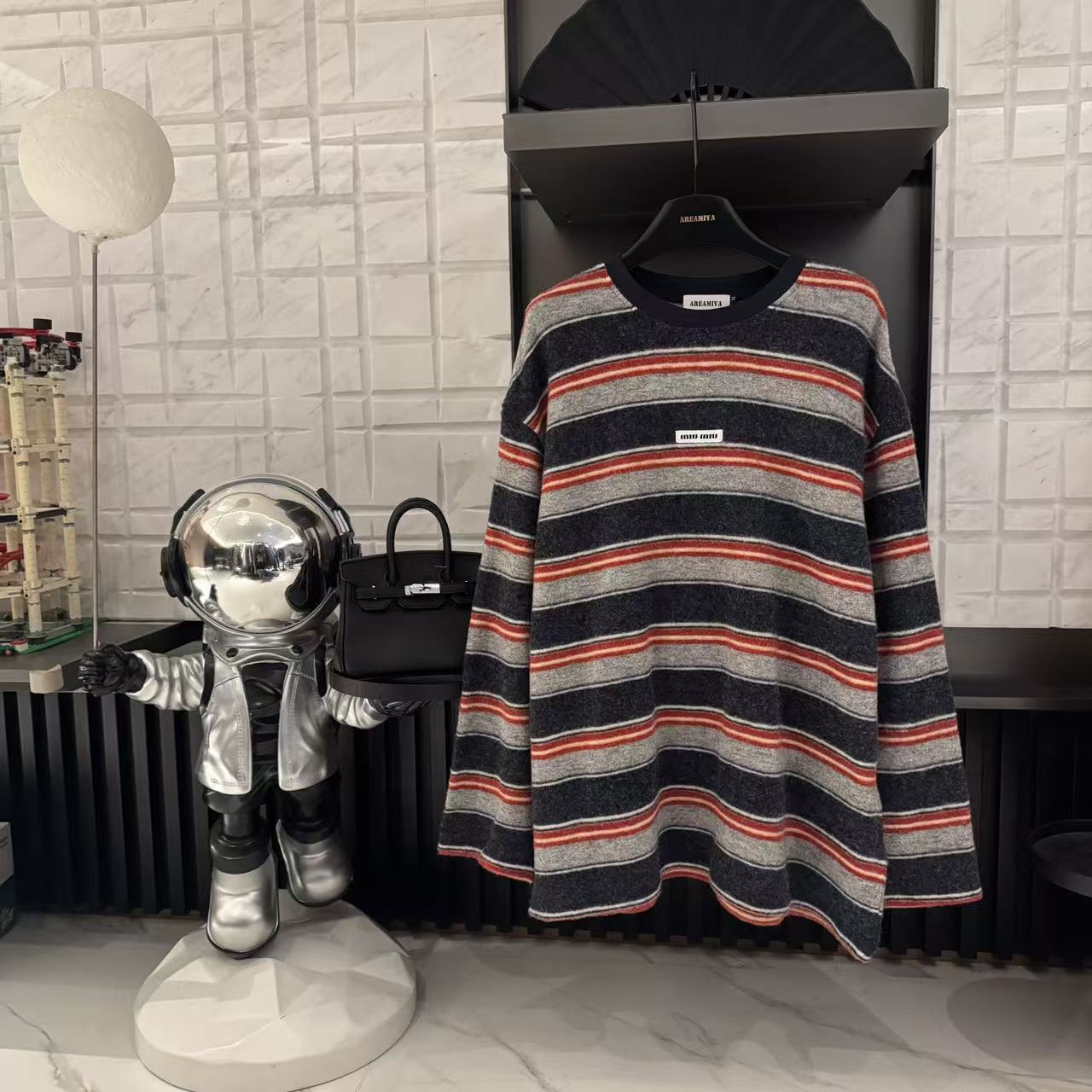 达人【校供条纹】秋冬女款毛绒复古学院风条纹套头长袖CP595