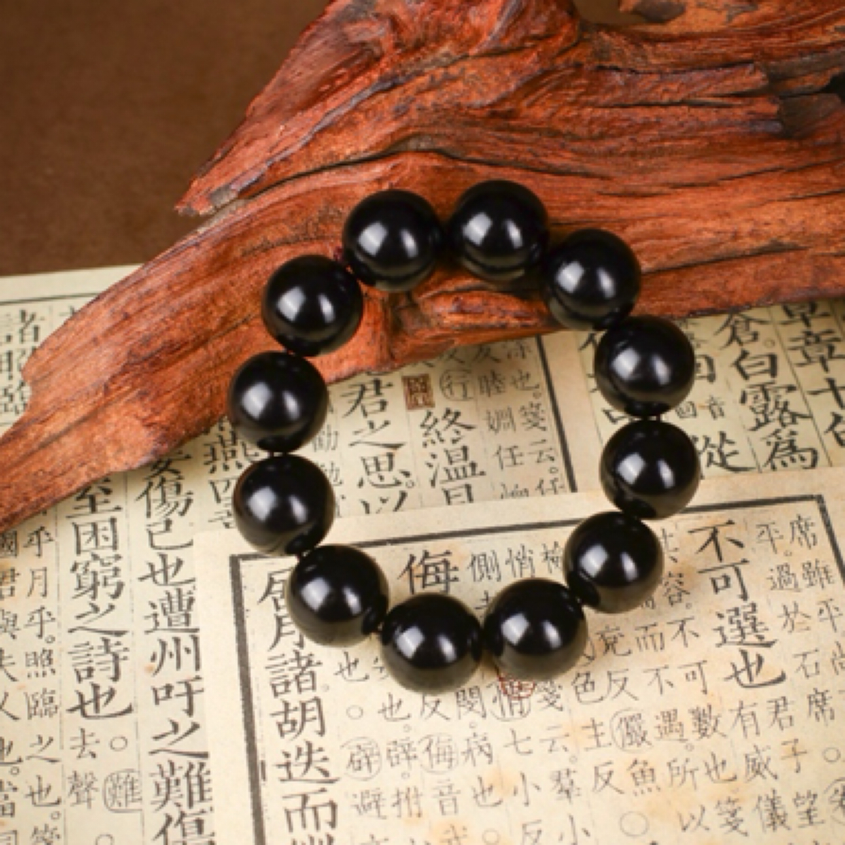 非金属珐琅手链 天然黑驴蹄子圆珠手串文玩佛珠男女饰品鱼子纹