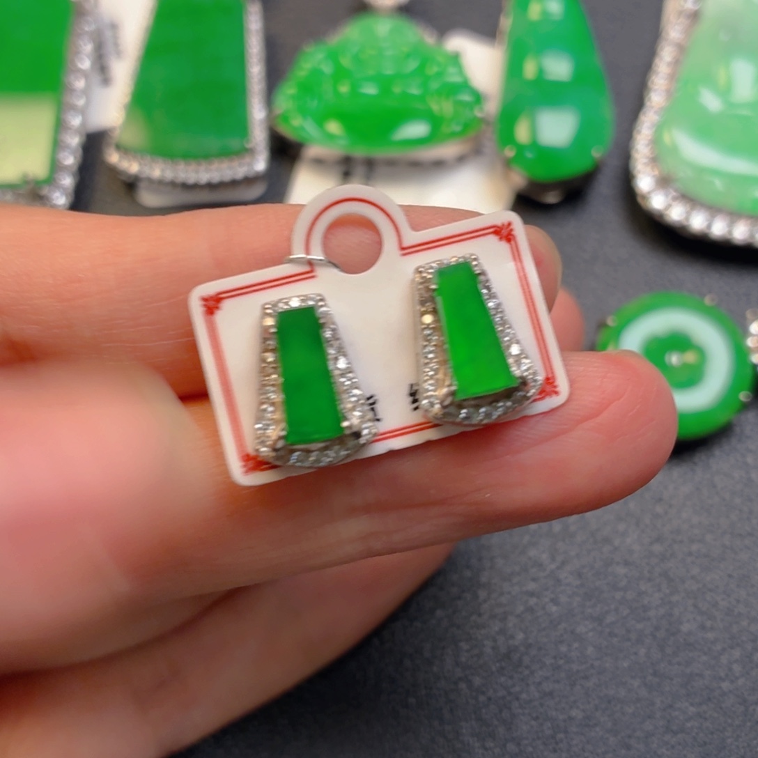 翡翠银S925镶嵌吊坠(不含链)耳钉