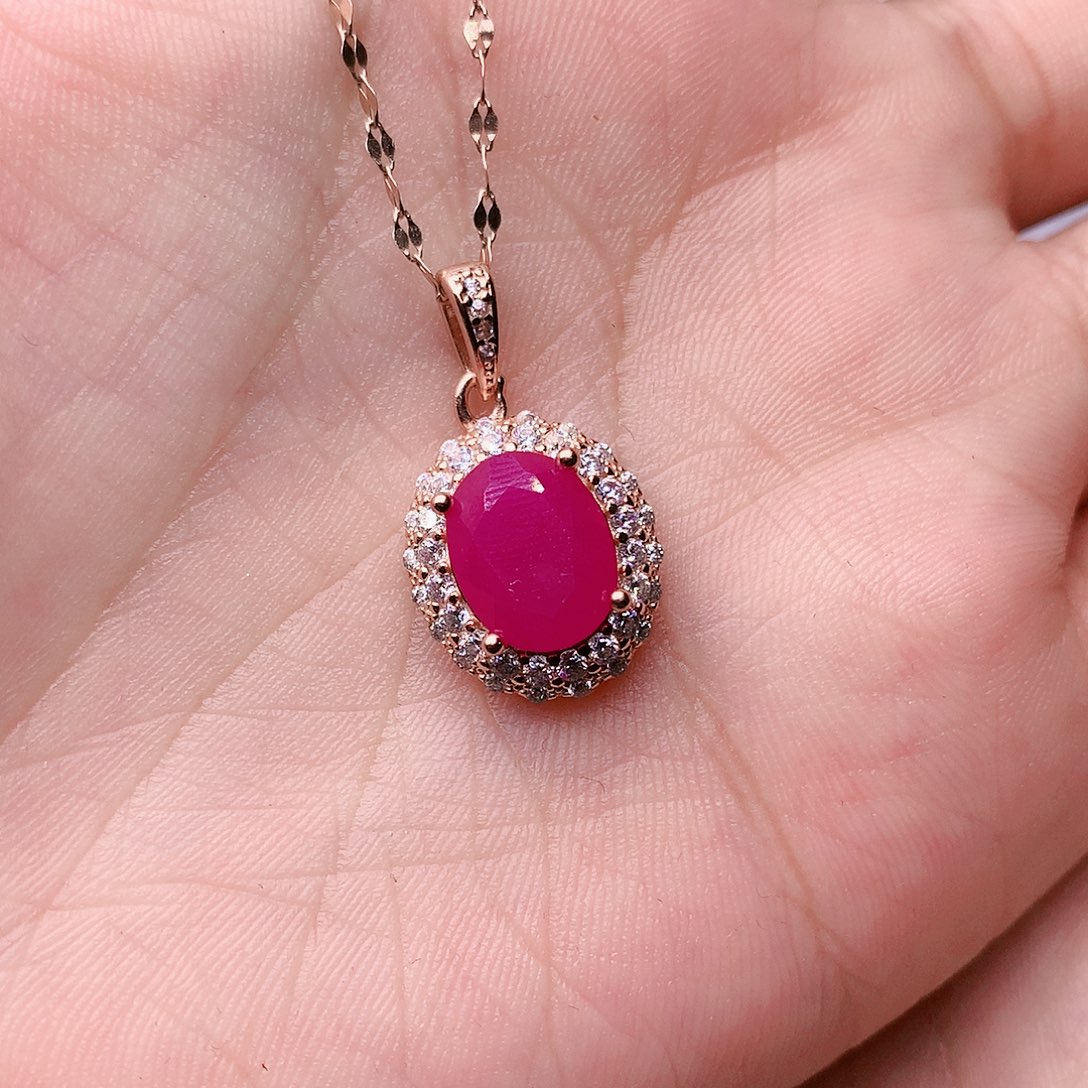 红宝石颈饰银S925镶嵌萌*