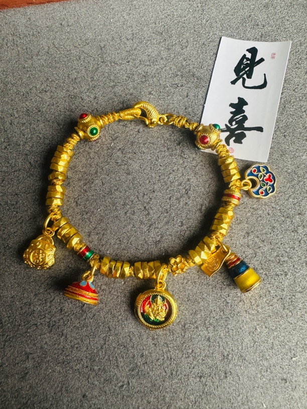 铜合金布艺手链 招财手绳五彩黄财神盘缠手链新中式手饰藏风手串