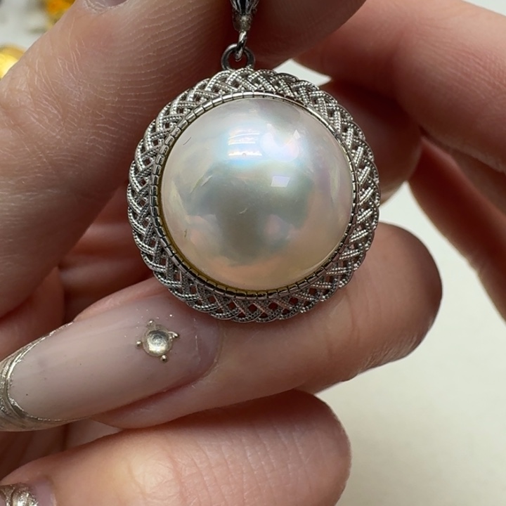 银S925镶嵌拼合珍珠（马贝珠）颈饰