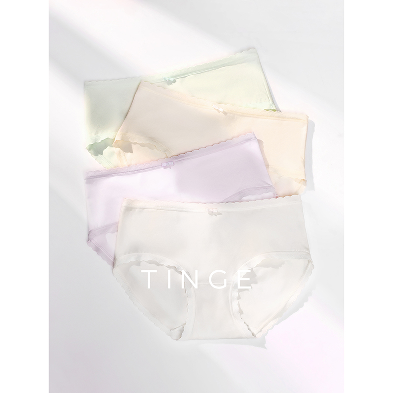TINGE/贴己50s长绒棉中腰内裤纯色棉7A抗菌裆蕾丝腰边包臀三角裤