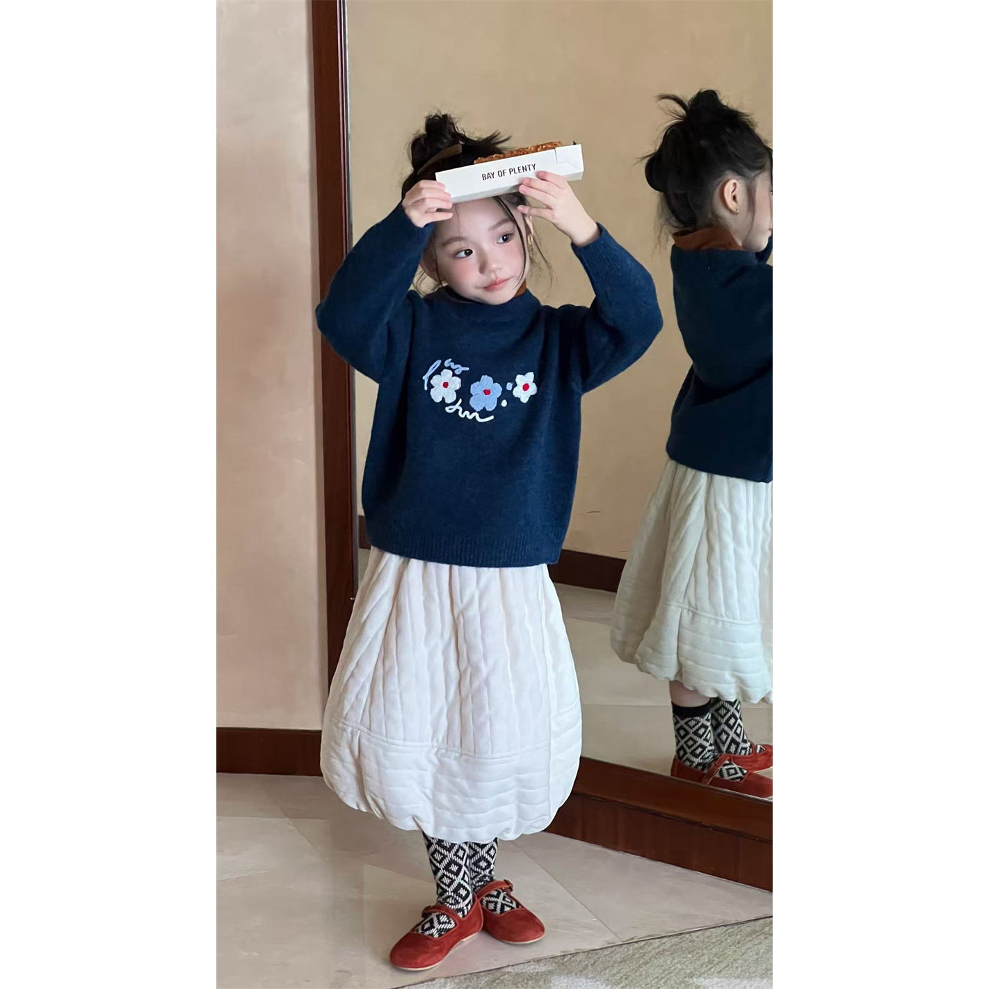【三朵绣花】HJ·25冬~女童冬装小花朵百搭毛衣线衣185623（童装汉服）