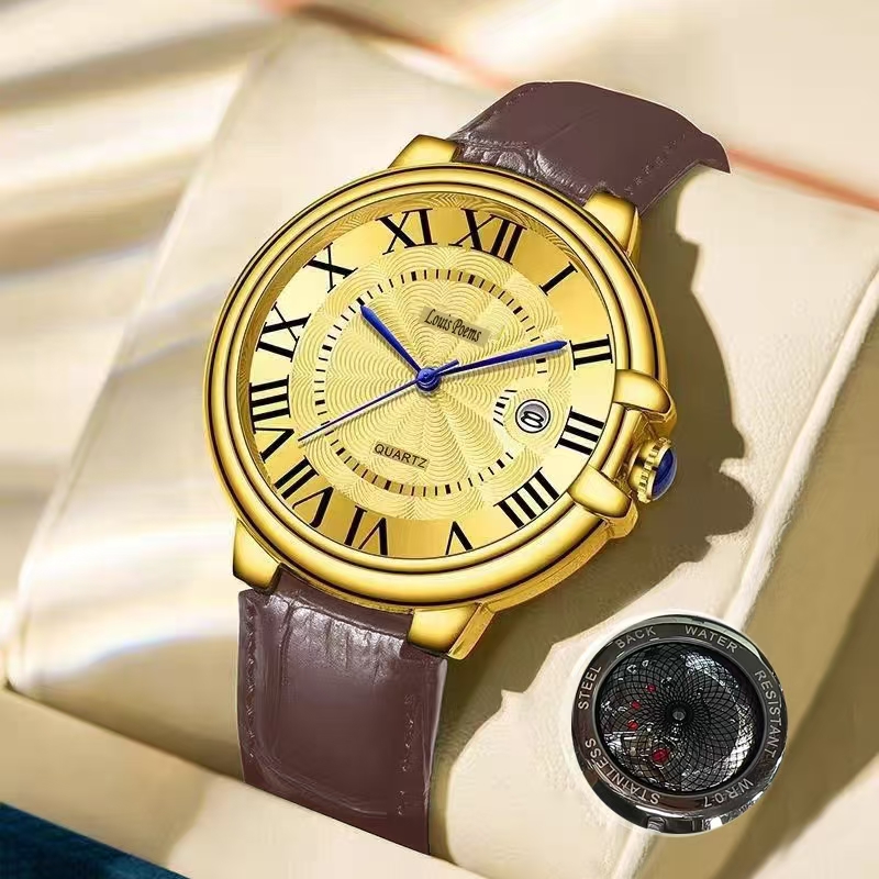 【云仓现发】金气球皮带款男士轻奢个性腕表日历款-S