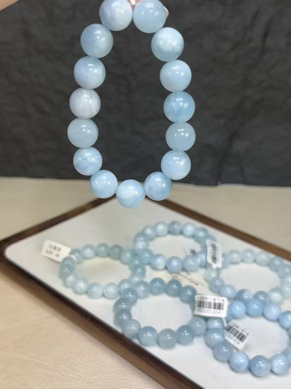 【海蓝宝石】岛屿海蓝宝手串蓝天白云彩色宝石手链珠串多样性发其一