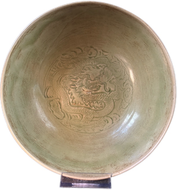 清凉寺风格青瓷大碗莲内龙纹瓷器耀州窑雕刻斗笠杯瓷厂古瓷陶瓷