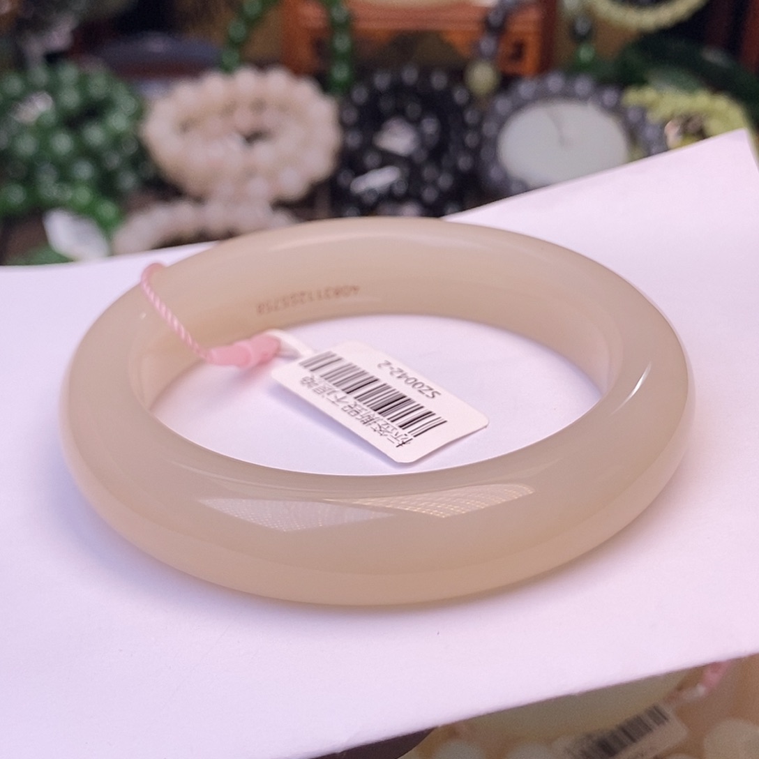 和田玉未镶嵌57.5熟藕粉脂膏红粉宽版手镯天花板