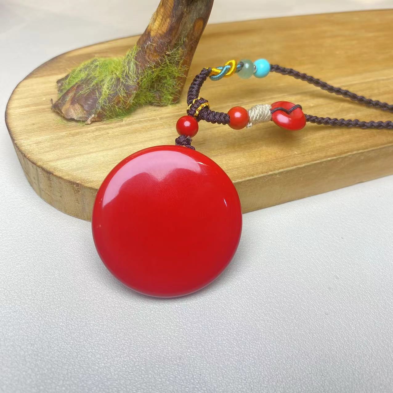 含辰砂工艺品保真高含量红砂设计款平安无事牌吊坠保真朱砂挂件