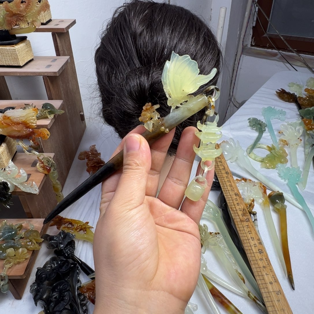 定制蛇纹石玉毛货发饰