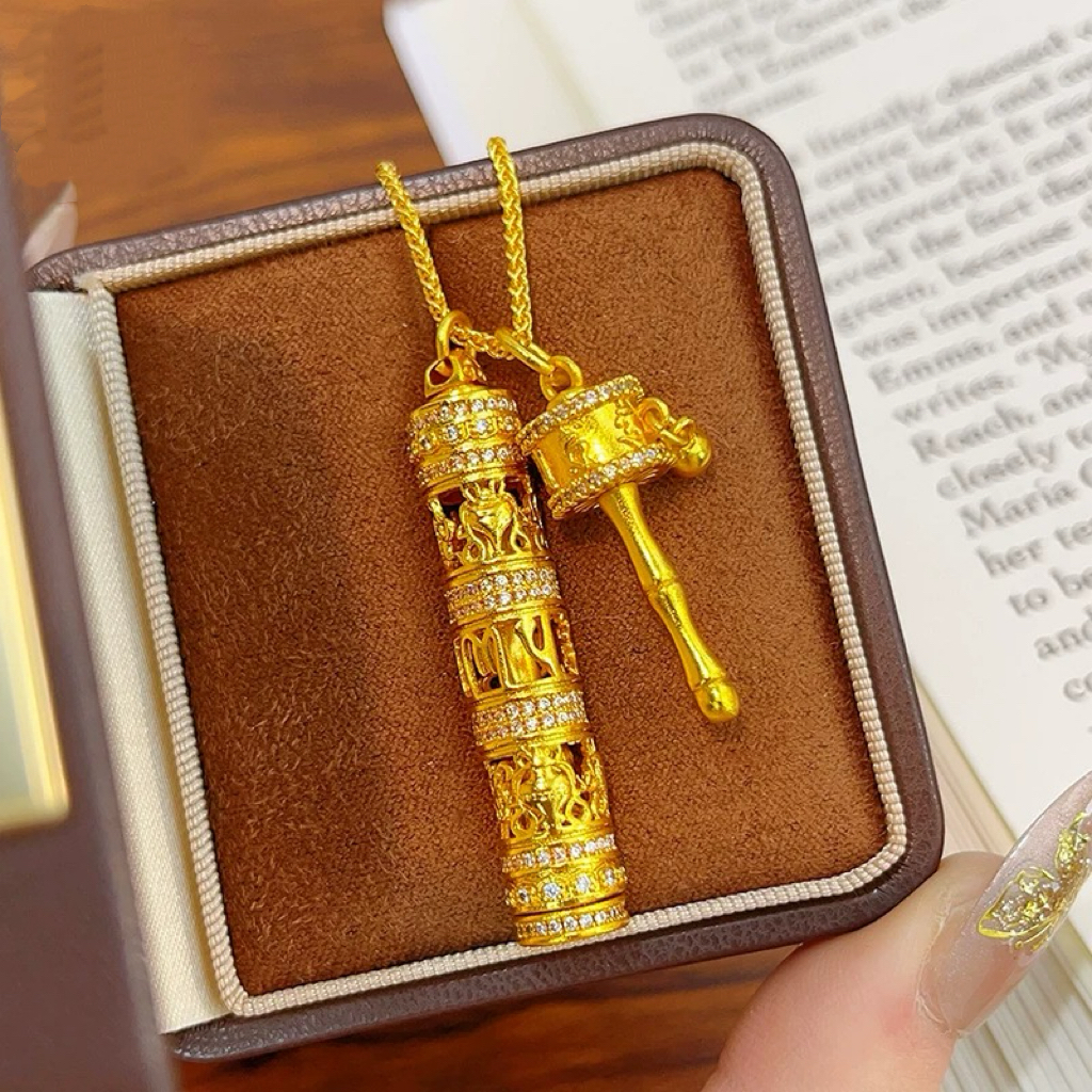 铜合金吊坠 韦雪同款点钻随身佛六字真言转经轮吊坠项链