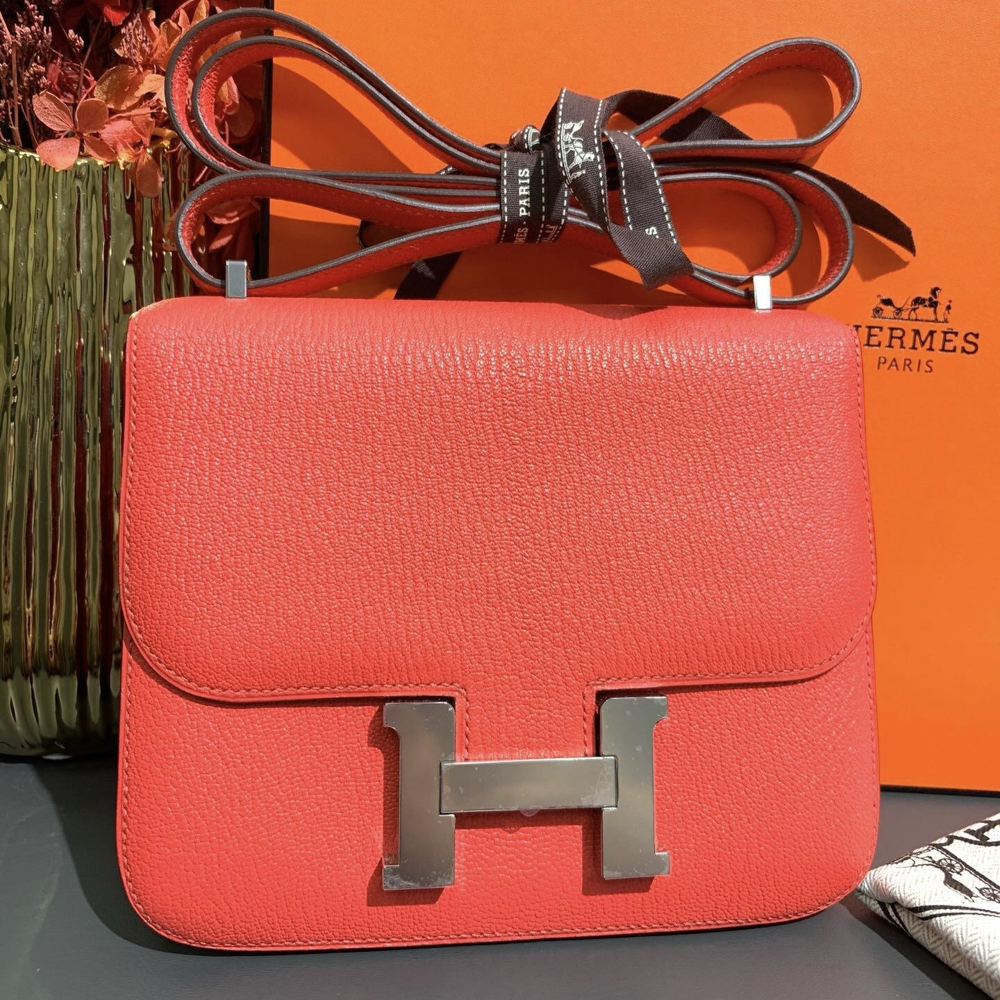 99新 Hermes/爱马仕 爱马仕康康19斋普尔粉银扣单肩包8480093