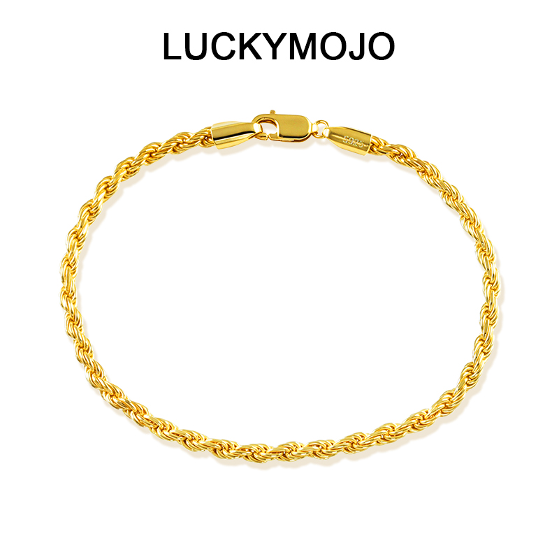 LUCKYMOJO 925银手链 银素链美式手链小众个性男士扭结手链