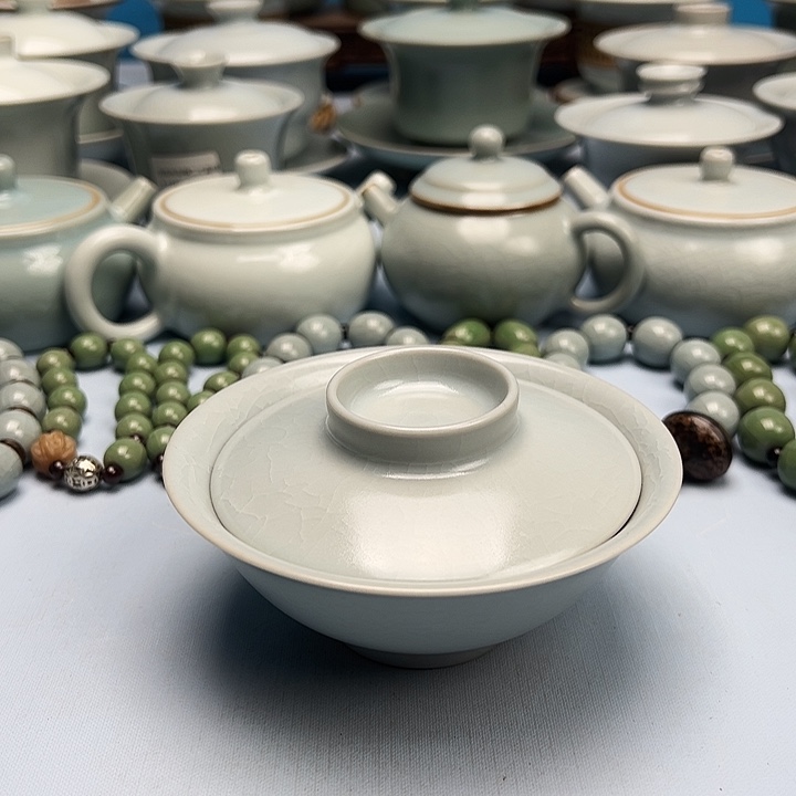 杯仿古月白釉元宝盖碗原矿原釉原产地