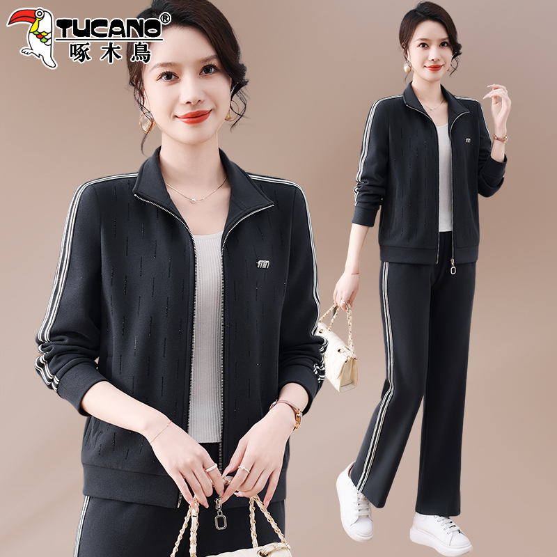 啄木鸟妈妈春装女款新款春季穿搭一整套开衫卫衣运动休闲服