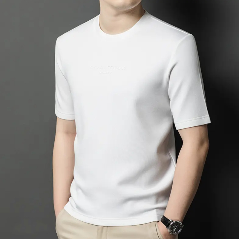 婴儿柔感高端 男春秋厚款空气层羊毛莫代尔棉短袖T恤字母打底上衣