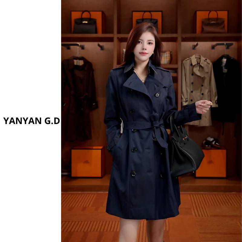 YAN-经典百搭中长翻领双排扣气质修身风衣6654
