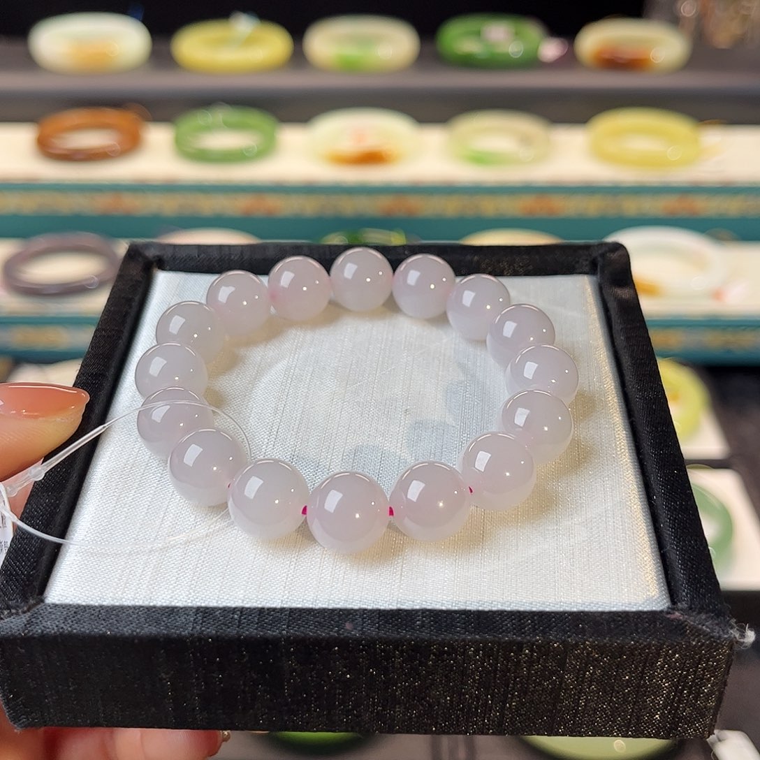 和田玉手串未镶嵌  冰烟紫手串