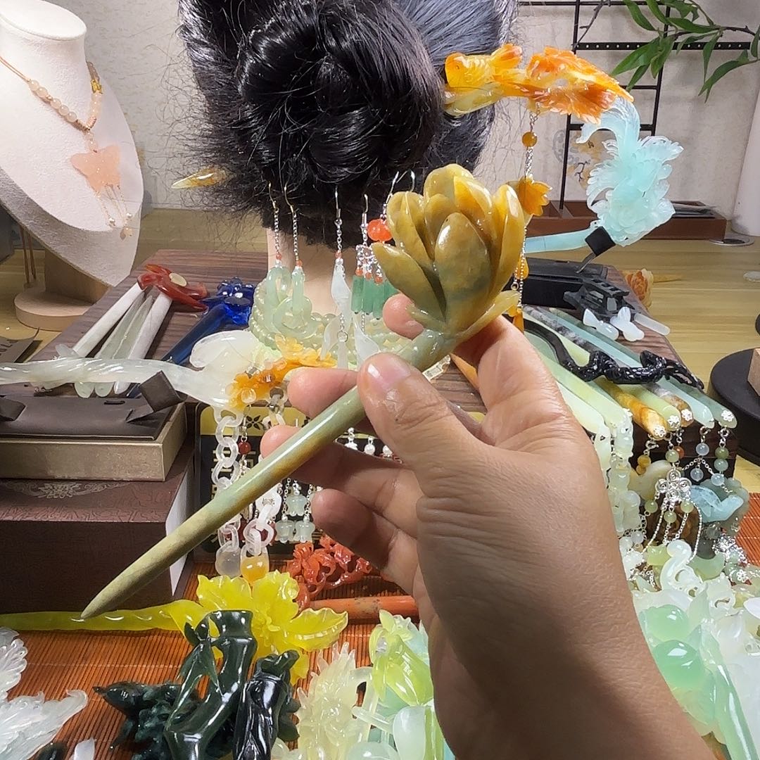 蛇纹石玉合金发饰