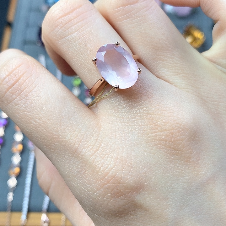 芙蓉石戒指银S925镶嵌天然粉水晶