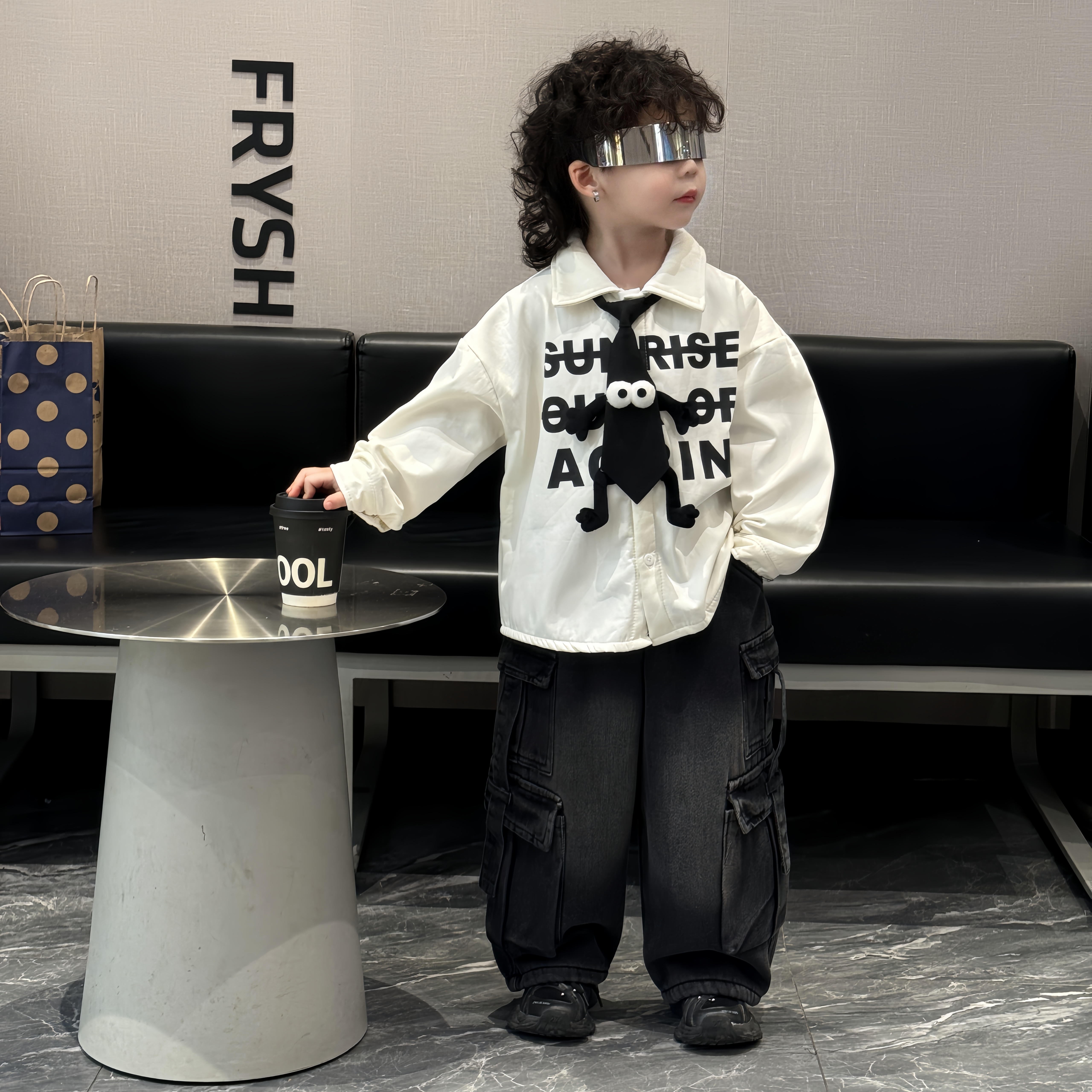 BF韩系潮童优质版/加绒字母领带衬衫保暖外套搭配王！