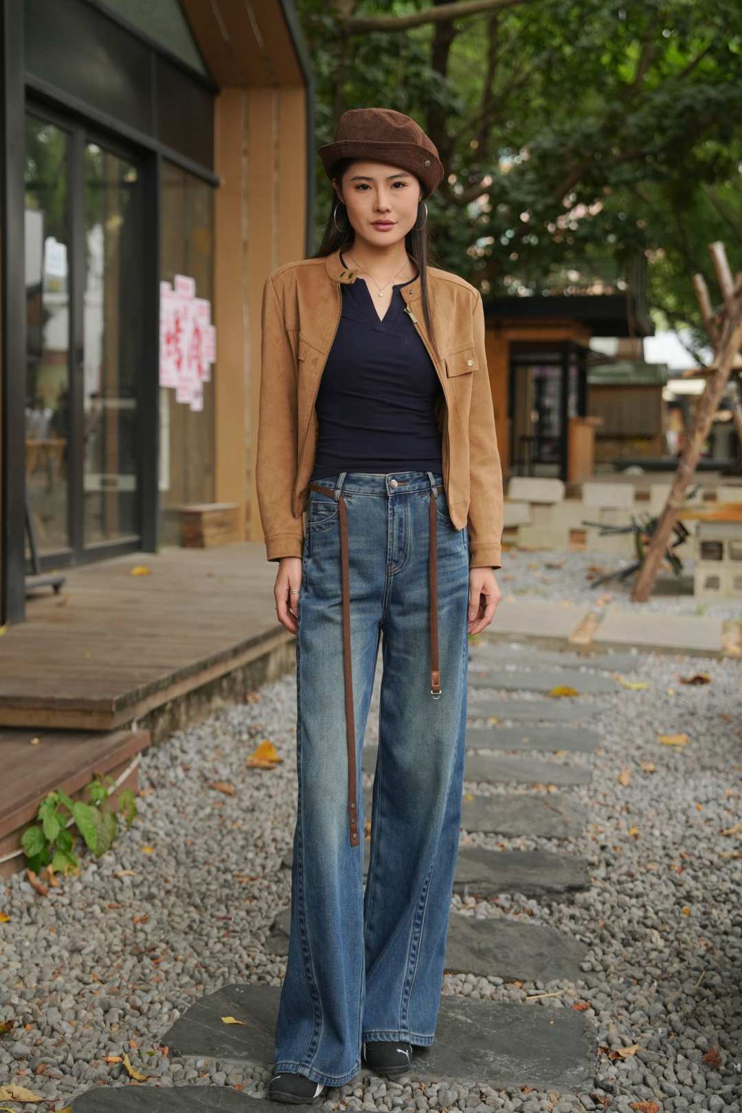 JENNYPHY设计师款修容设计德绒加绒百搭阔腿无弹直筒裤DB#8005