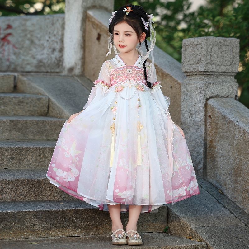 女童汉服夏季2025新款儿童古装超仙小女孩襦裙古风短袖连衣裙秋款