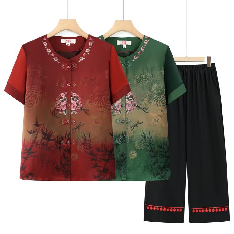 慧-国风上衣中袖春夏装妈妈装薄款领子绣花新中式上衣套装2518