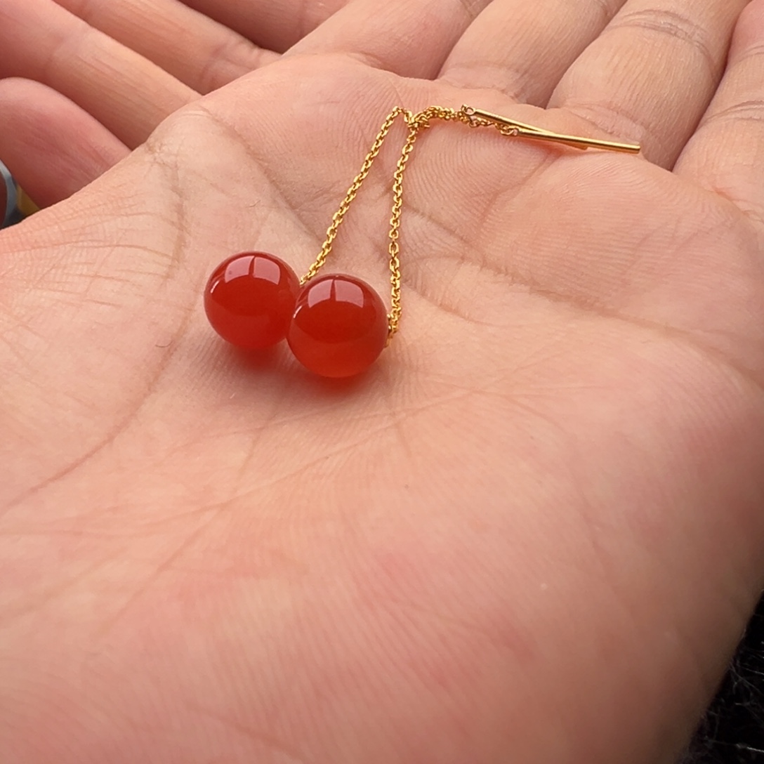 南红玛瑙18K金镶嵌圆珠8.2