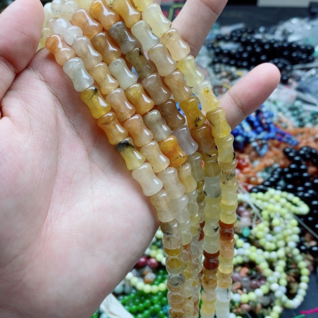 未镶嵌玛瑙/玉髓珠宝半成品一条天然12X8mm金丝玉竹节